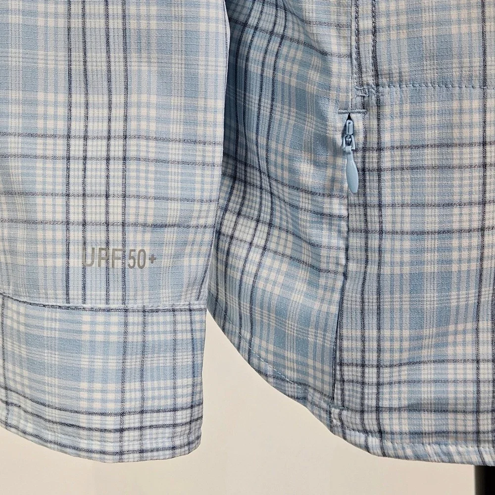 LL Bean Long Sleeve Roll Tab Blue Plaid Vented Shirt Fish Hike Womens M UPF 50 - Picture 8 of 16
